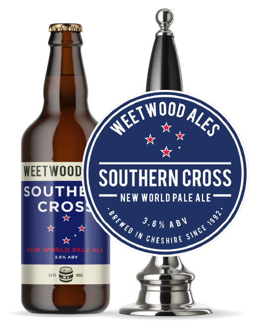 Southern Cross Description Weetwood Ales 1 Weetwood Ales Southern Cross New World Pale Ale bottle and Pump