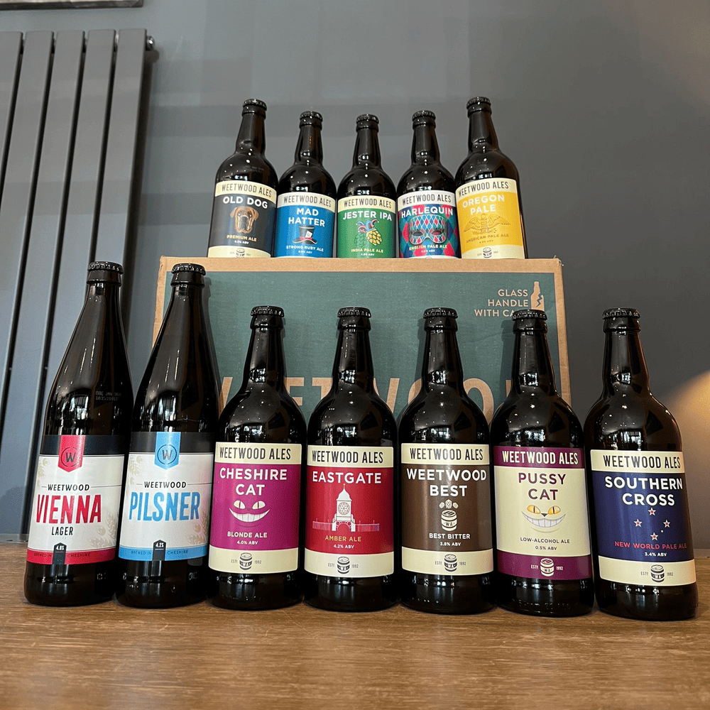 12 different beer bottles